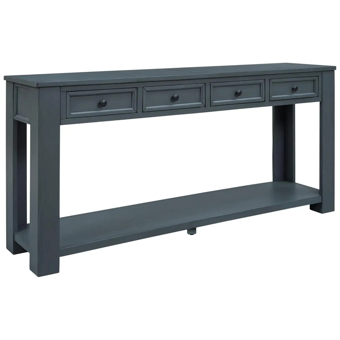 Console Table with 4 Storage Drawers Bottom Shelf, Rustic Distressed Sofa Table for Entryway Hallway, Assembly, Customized