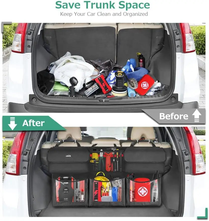 Foldable Car Trunk Organizer with 6 Pockets and Adjustable Straps, 40x19inch Cargo Storage for Back Seat