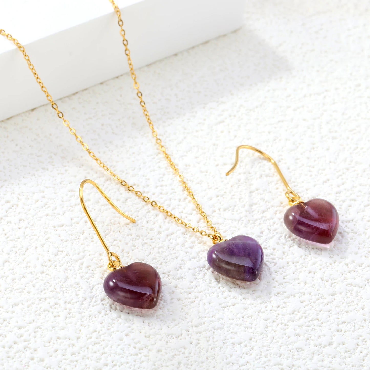 LUXUKISSKIDS Romantic Sweet Heart Jewelry Sets for Woman/Ladies Stainless Steel Love Pendant Peach Hearts Necklace Earrings Gift