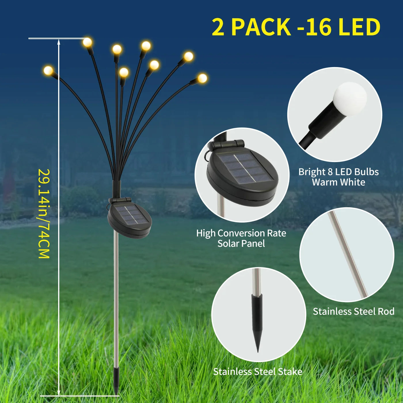 8-Head Solar Firefly Lights LED Solar Outdoor Decorative Garden Lights Waterproof