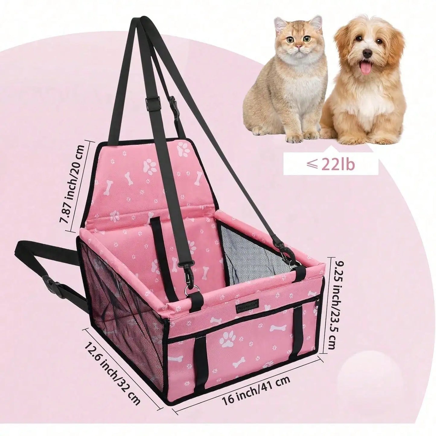 pet Car Seat Foldable Dog Car Booster Seat Waterproof Breathable Oxford Travel Bag for Small to Medium Dogs, Puppies