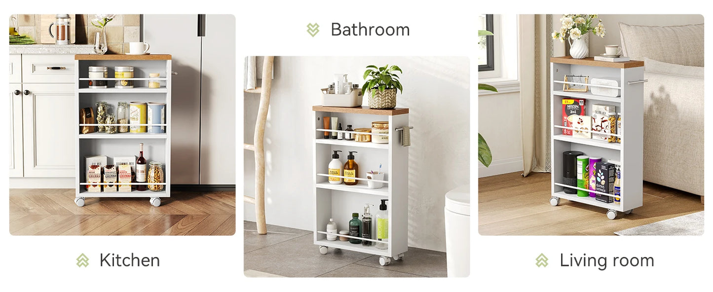 Tribesigns Slim Storage Cart with Handle, 4-Tier Rolling Narrow Kitchen Cart on Wheels for Small Place, Bathroom, Laundry