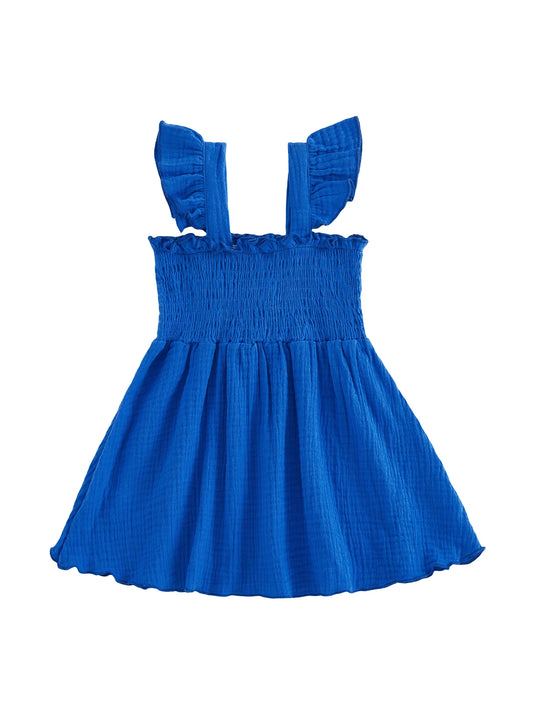 Toddler Girl s 4th of July Dress with Flying Sleeves Square Neckline Embroidered Letters and Smocked A-Line Design for a