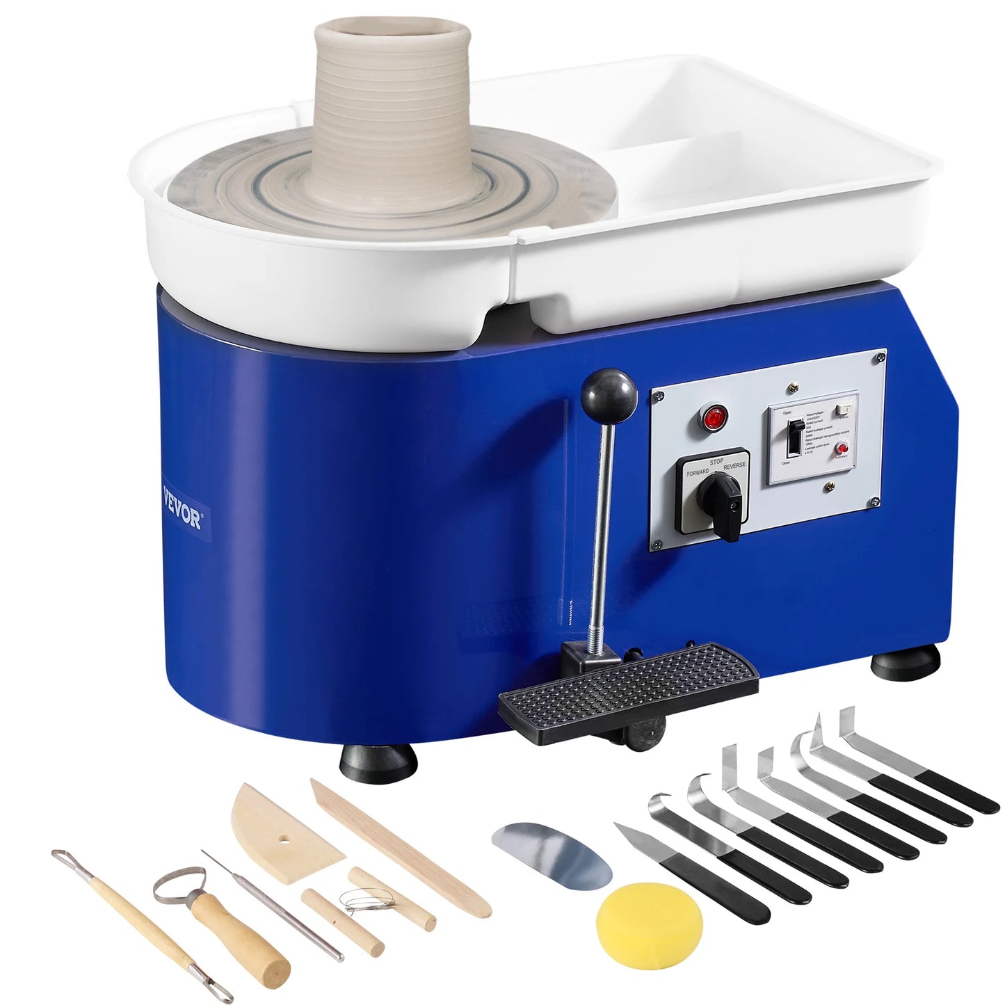 SucceBuy 11in Pottery Wheel Ceramic Forming Machine Adjustable 60-300RPM Speed Handle Foot Pedal Control ABS Detachable Basin
