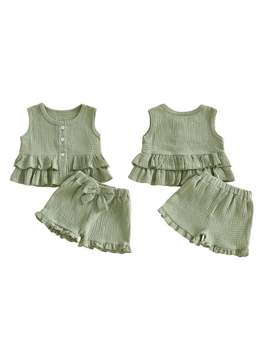 2Pcs Baby Boys Spring Clothes Short Sleeve Round Neck Solid Color T-Shirt and Elastic Waist Shorts Set for Toddler