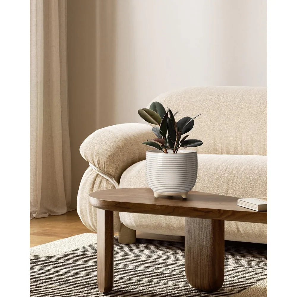 Ceramic Plant Pots 5.1 and 6.4 Inch with Drainage Modern Indoor Footed Planters Reactive Glaze White