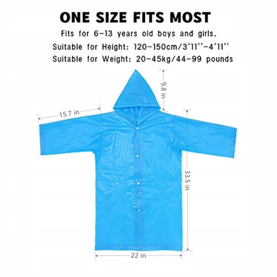 Rain Poncho, Reusable EVA Raincoat for 6-13 Girls Boys, Waterproof Rain Jackets Rainwear with Hood