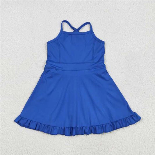 Baby Girls Royal Blue Knit Knee-Length Active Wear Athletic Dresses Comfortable And Stylish Baby Outfit for Little Actresses