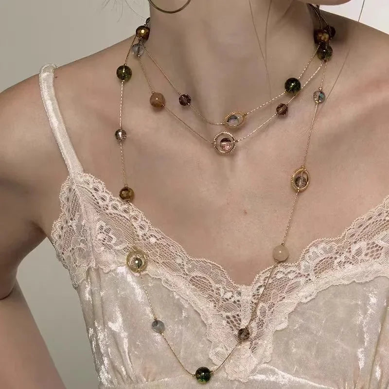 Multi layered necklace with stainless steel punk style hip-hop collarbone chain for couples to wear as holiday gift