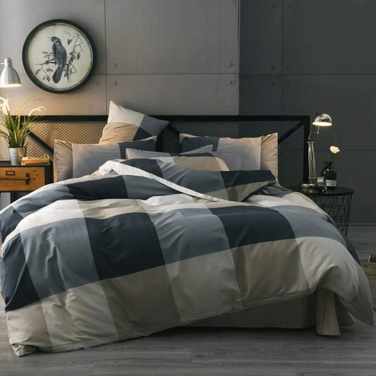 Queen Comforter Set Fluffy Plaid Checkered Pattern Comforter Set Modern Style Geometric Comforter with 2 Pillow Shams Grid Plaid