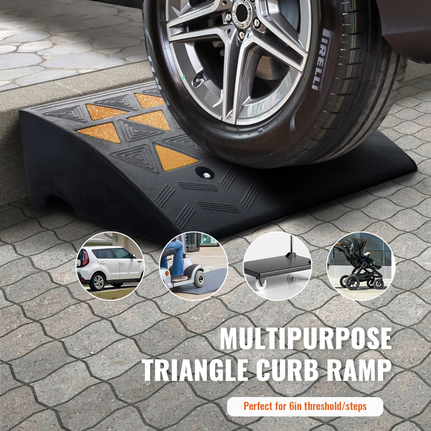 SucceBuy 1/2 Pack Rubber Curb Ramp Rise Heavy Duty Threshold Driveway Ramps with Stable Structure Car Wheelchairs Motorcycles