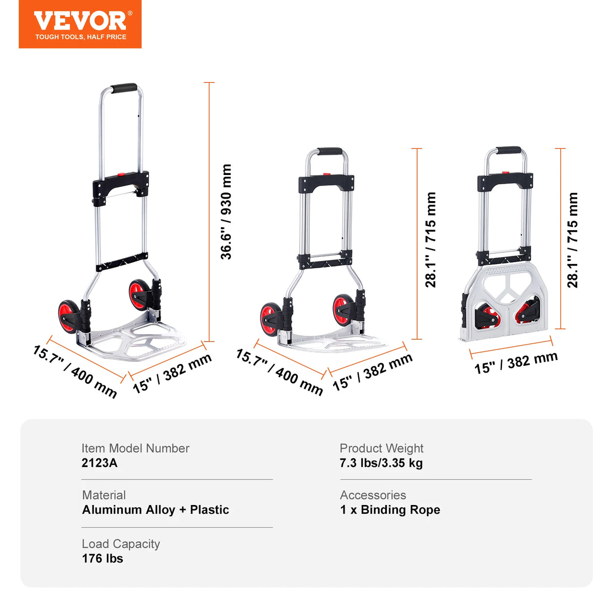 SucceBuy 176/275/309 lbs Folding Hand Truck Portable Cart Dolly with Telescoping Handle and Binding Rope for Moving Warehouse