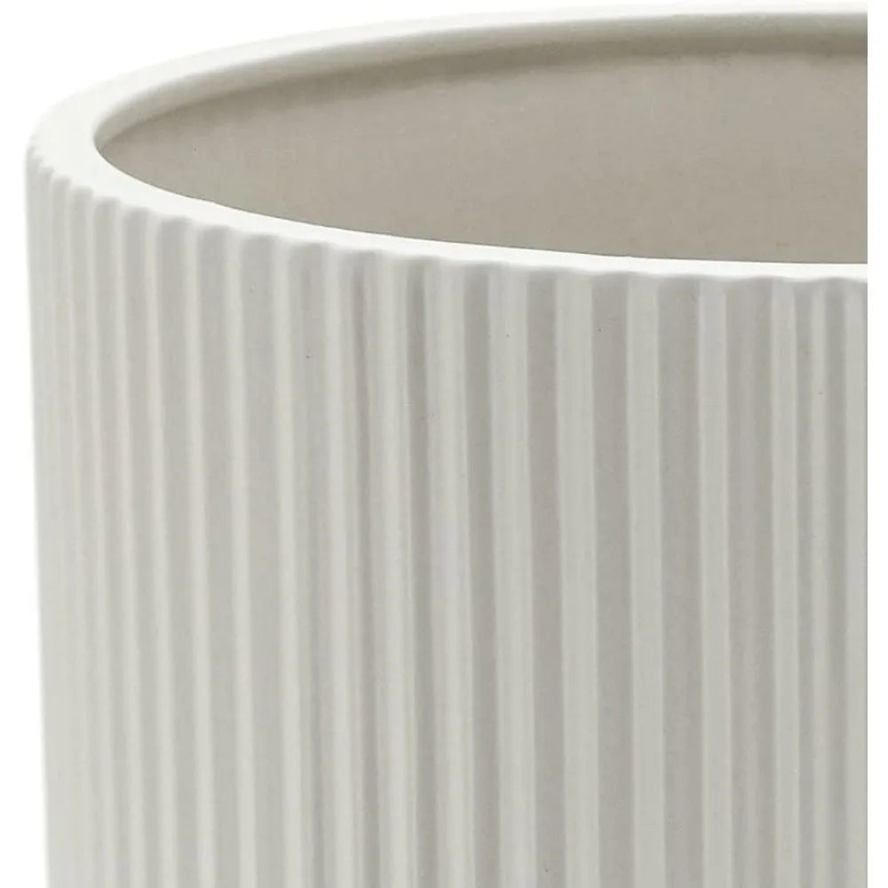 Fluted Ceramic Round Planter with Drainage Hole Indoor Outdoor Flower Pot 10 inch White