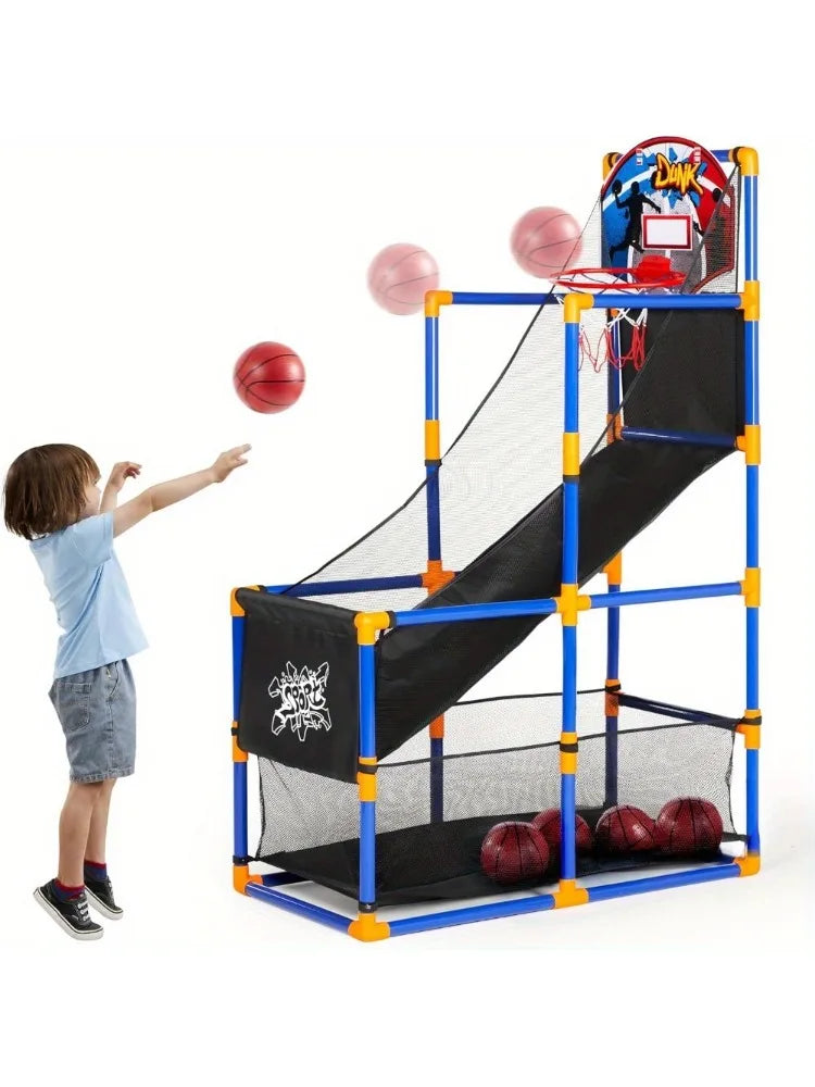 Arcade Basketball Game Set with 4 Balls and Hoop for Kids 3 to 12 Years Old Indoor Outdoor Sport Play Easy Set Up