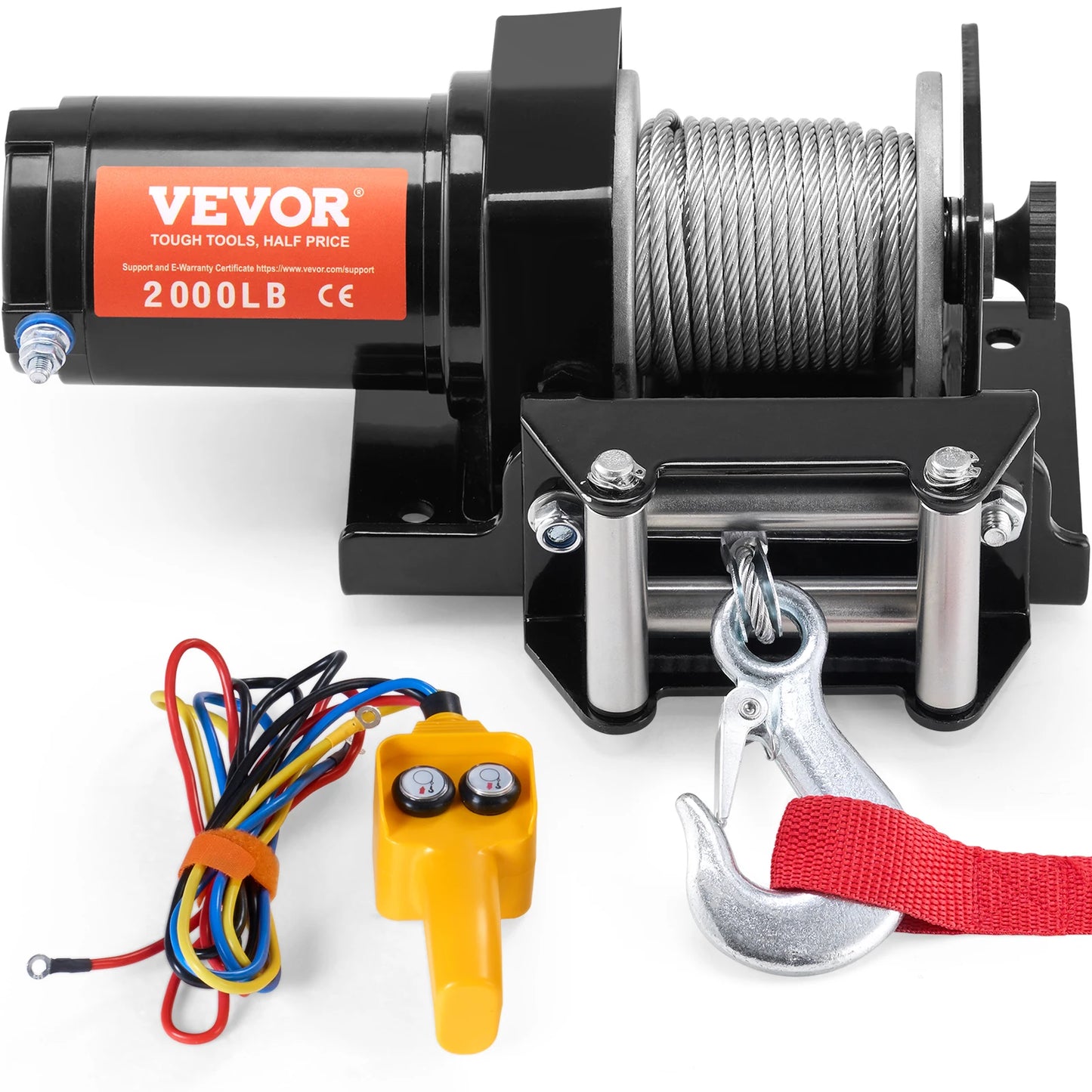 SucceBuy 2000lbs Electric Car Winch ATV/UTV Steel Cable Winch with Wired Remote Control for Towing Off-Road Vehicle Jeep Truck
