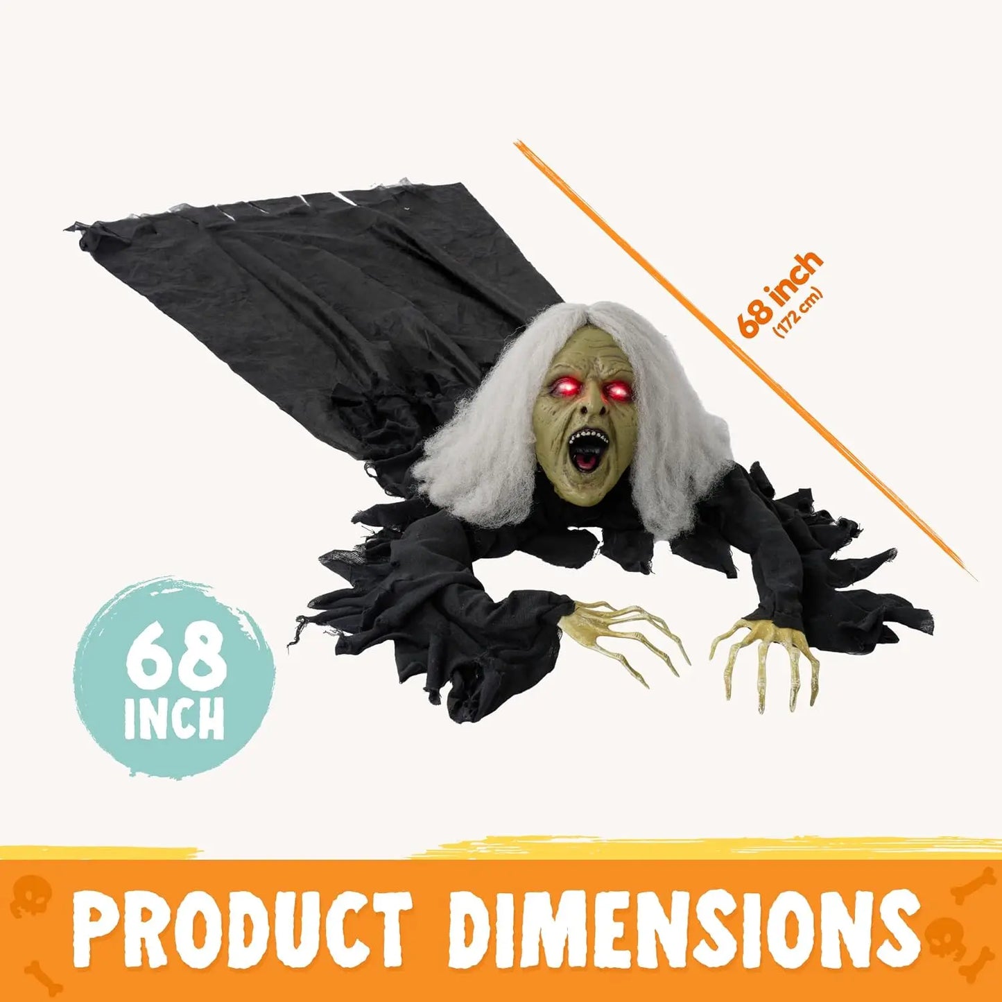 JOYFY Zombie Halloween Decoration Outdoor Witch Groundbreaker Halloween Graveyard Decor Outside, Scary Zombie Props with Sound Effect & Lighted Eyes for Haunted House, Lawn Yard Decorations