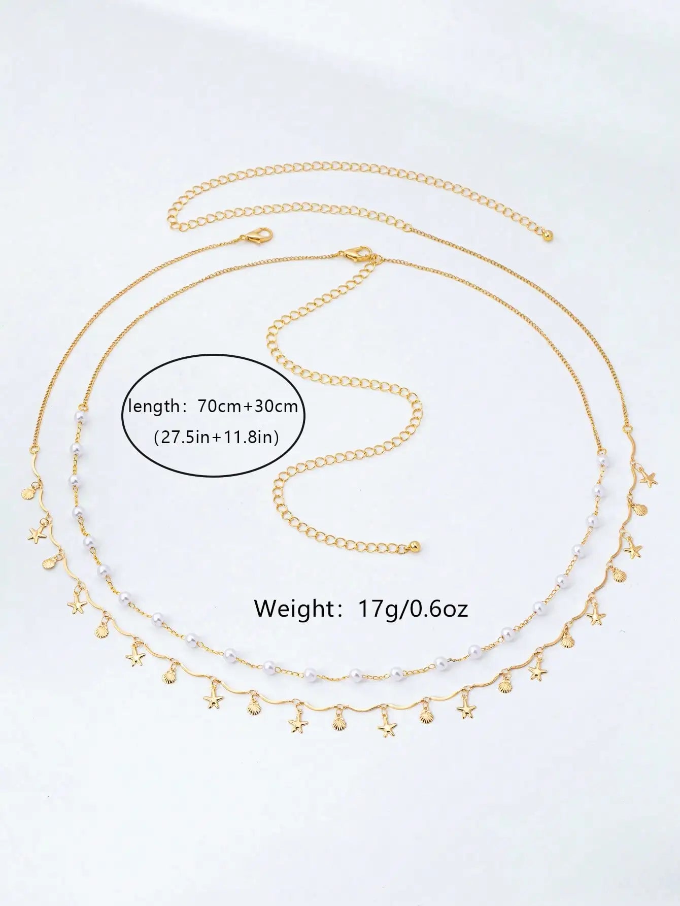 2pcs Bohemian Style Ocean Series Shell & Starfish Beaded Waist Chain For Women