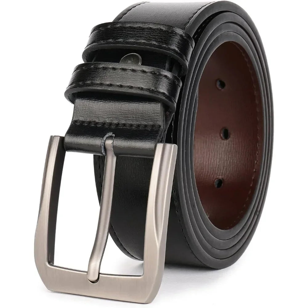 Men’s Casual Leather Jeans Belts 1 1/2” Wide  Thick Alloy Prong Buckle Work Dress Belt for Men