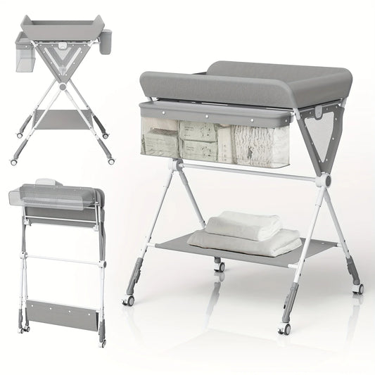 SEJOY Foldable Baby Changing Table Dresser with Wheels with Bottom Rack Side Basket Clothes Rail Infants Portable Diaper Table