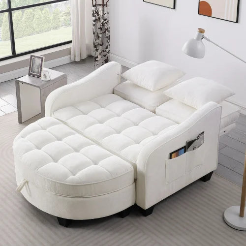 Sofa Chaise Longue (Double) - Irregular Arm/Backrests, Footrest with Storage & 2 Small Throw Pillows