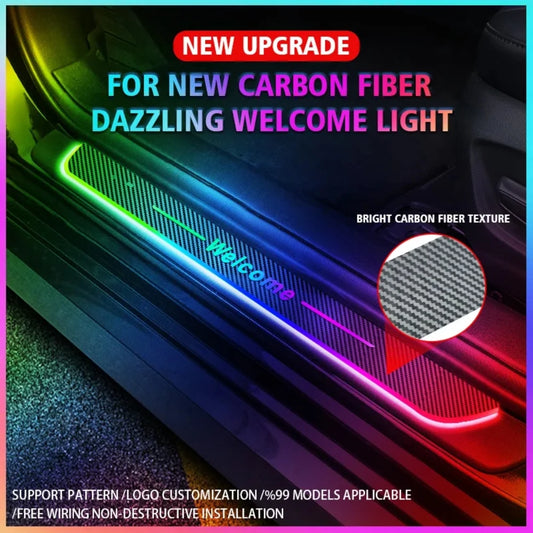 4Pcs Dream Color Carbon Fibre LED Door Sill Lights Wireless
