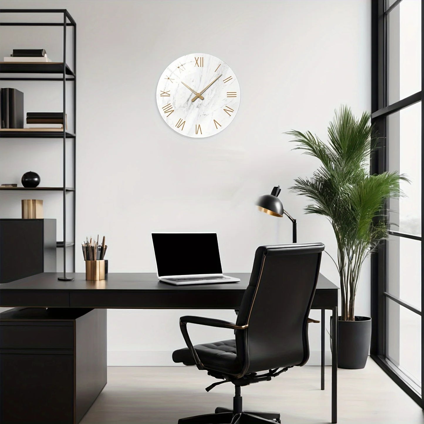 12-16 Inch Modern Marble Texture Tempered Glass Large Wall Clock - Battery Operated, Handcrafted Silent Non-Ticking Clock, Suita