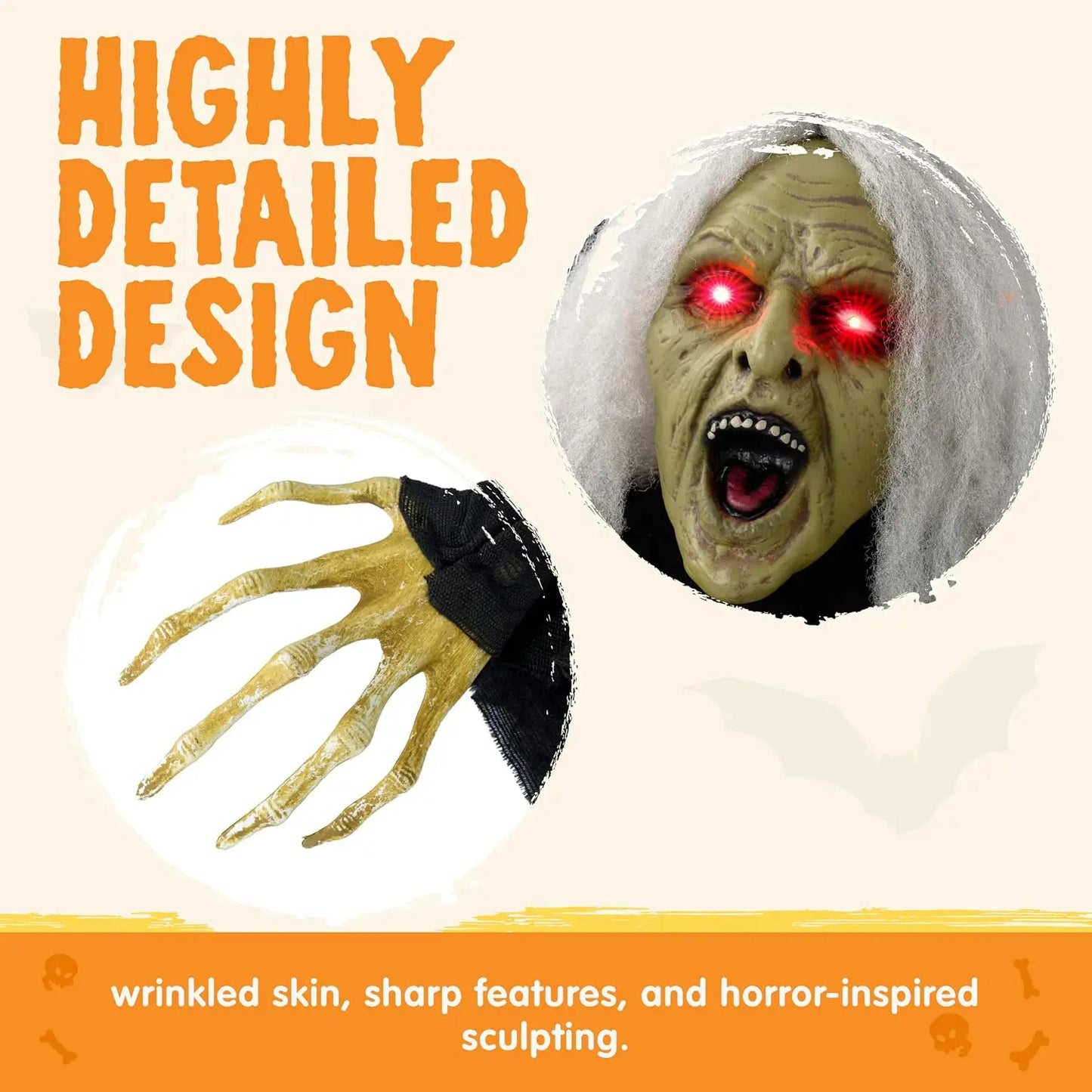 JOYFY Zombie Halloween Decoration Outdoor Witch Groundbreaker Halloween Graveyard Decor Outside, Scary Zombie Props with Sound Effect & Lighted Eyes for Haunted House, Lawn Yard Decorations