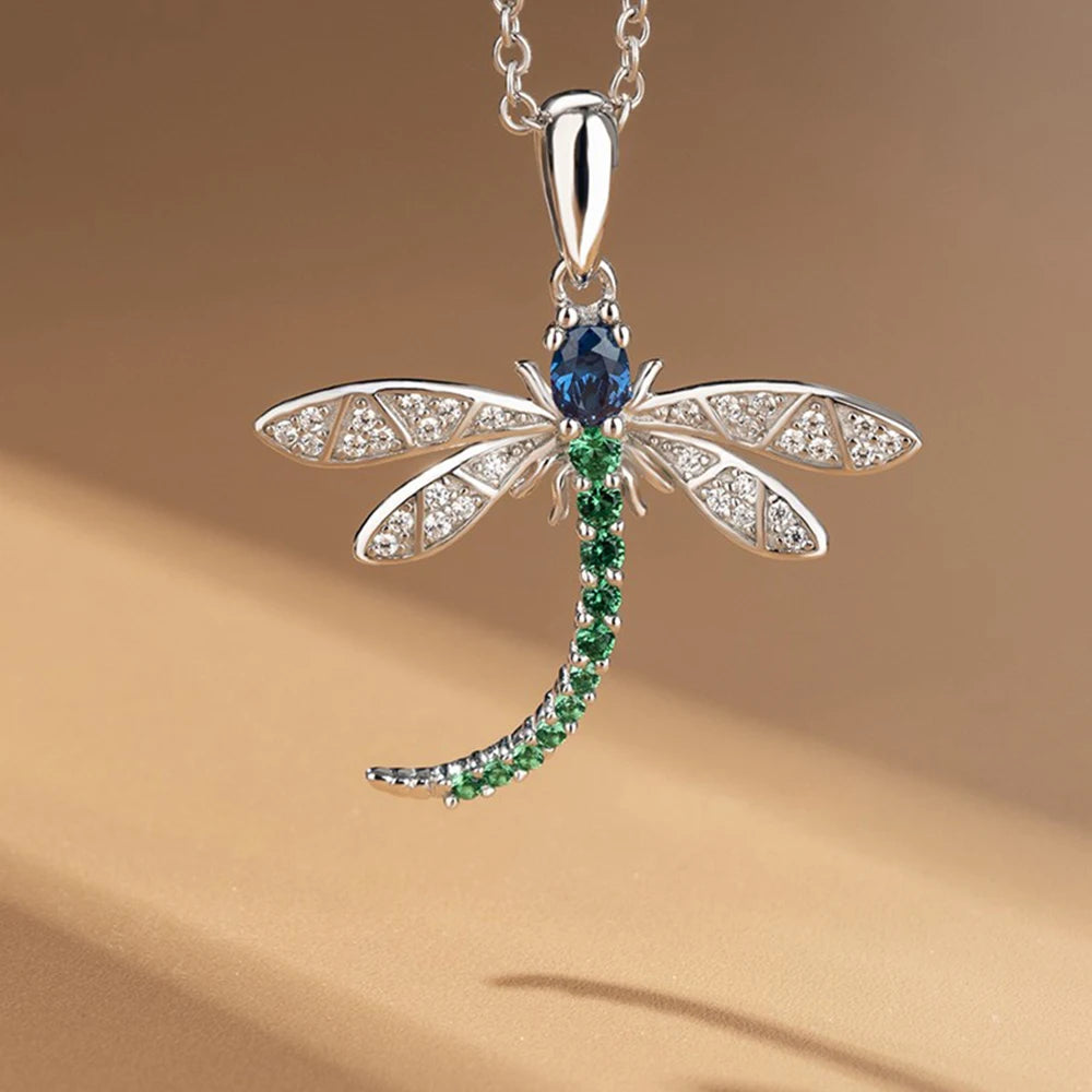 SHFY Cute Dragonfly Necklace for Women Silver Color Chic Animal Pendant Necklace Fancy Girls Birthday Gift Personality Jewelry