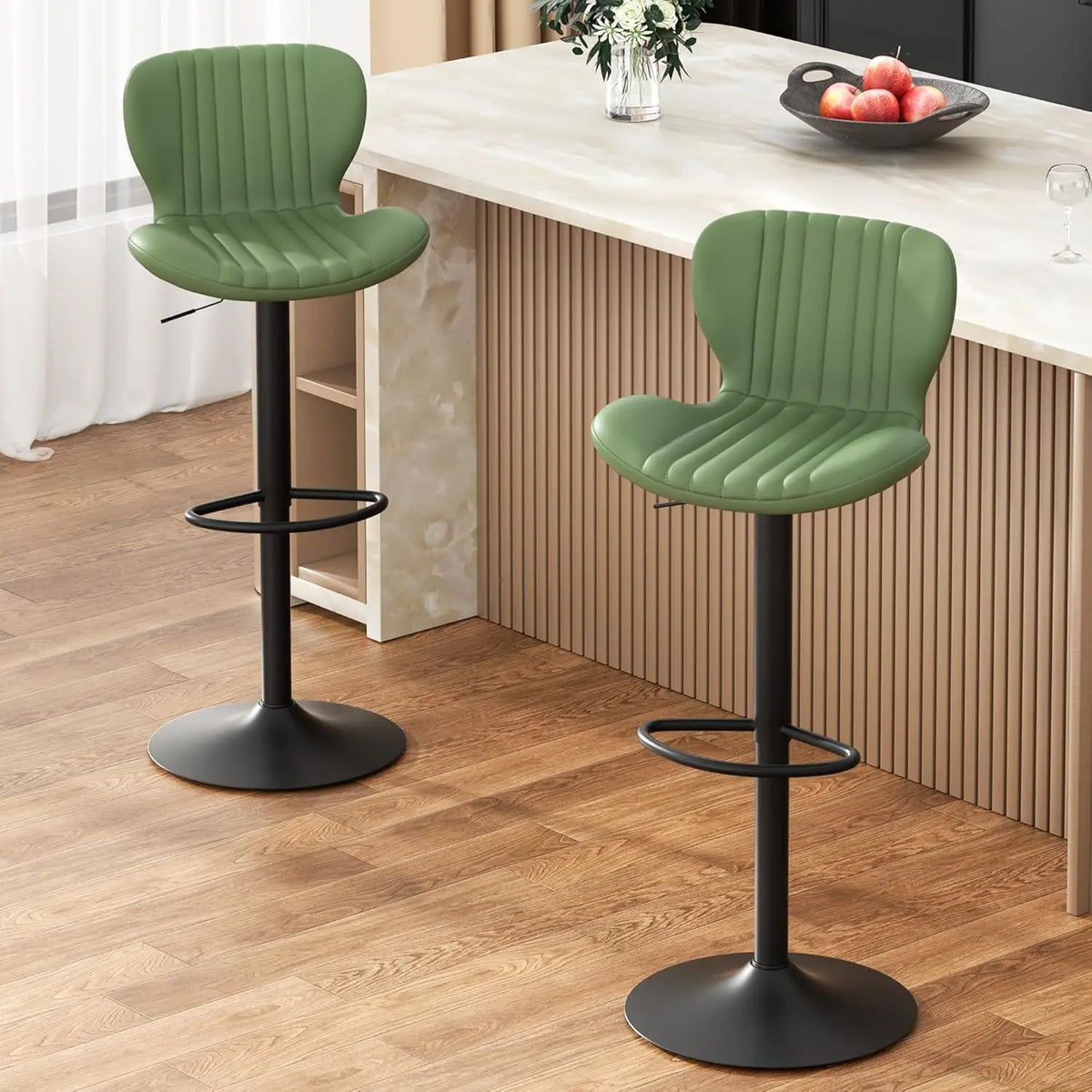 Beige Leather Adjustable Bar Stools Set of 2, Modern Counter Height Chairs