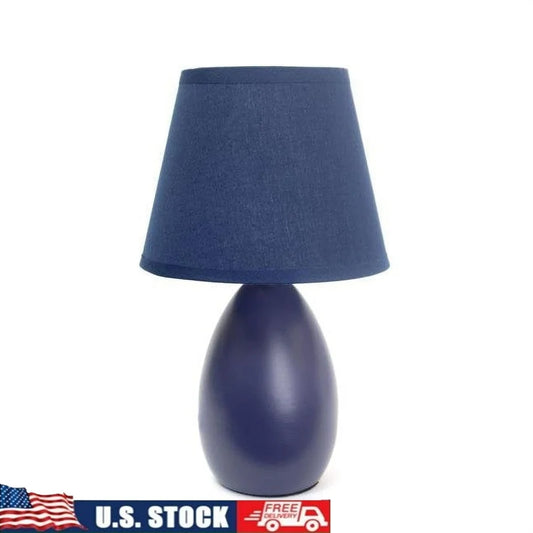 Mini Oval Ceramic Lamp Elegant Blue Fabric Shade Candelabra Base Ideal Living Room Bedroom Office Dorm Room 40W Bulb