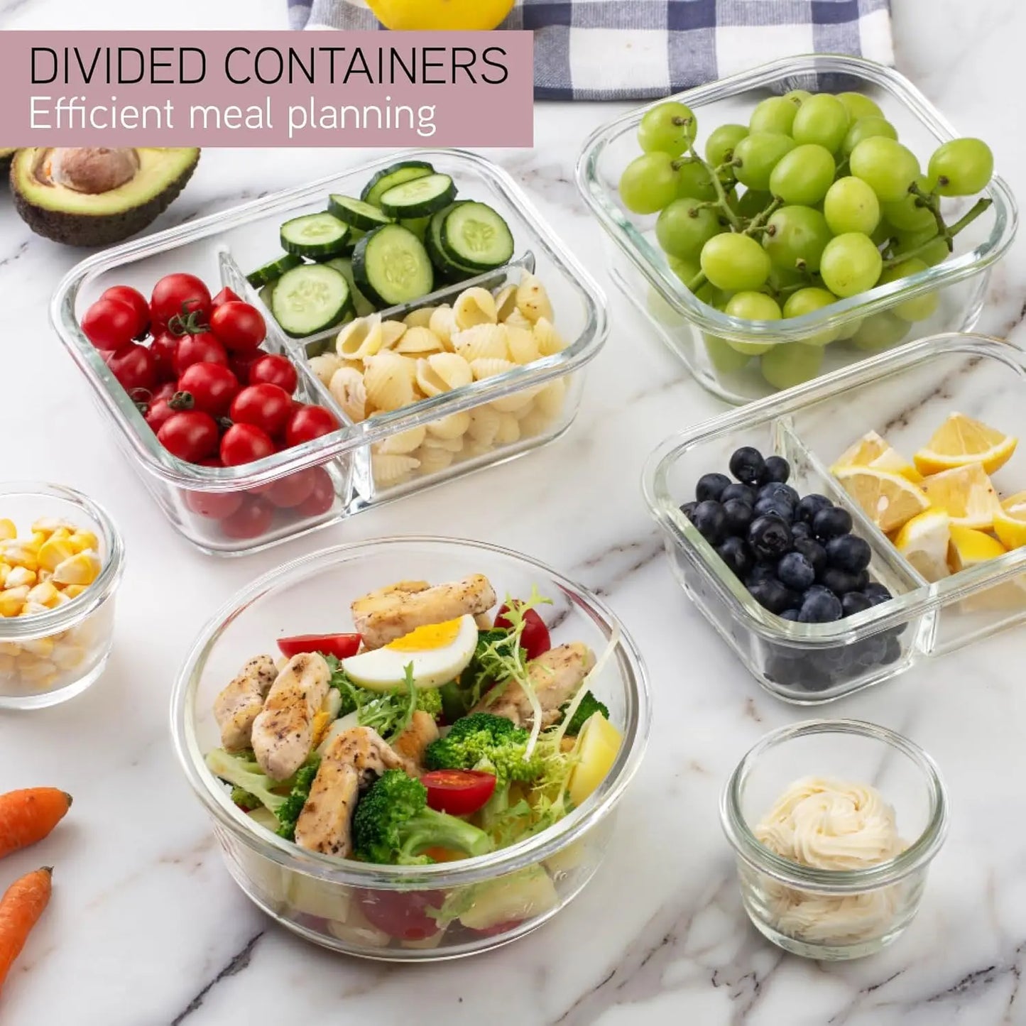 32-Pc. Borosilicate Glass Food Container Set with Dividers - Meal Prep, Storage, Pink