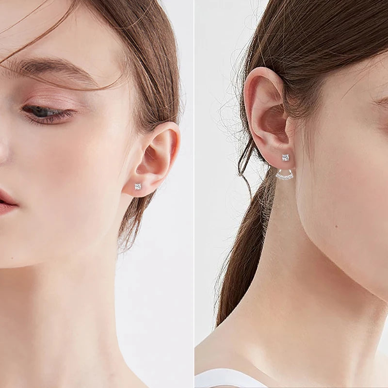 Versatile Earrings Jacket for Women 925 Sterling Silver Moissanite Front Back Double Sided Stud Earrings Temperament Jewelry