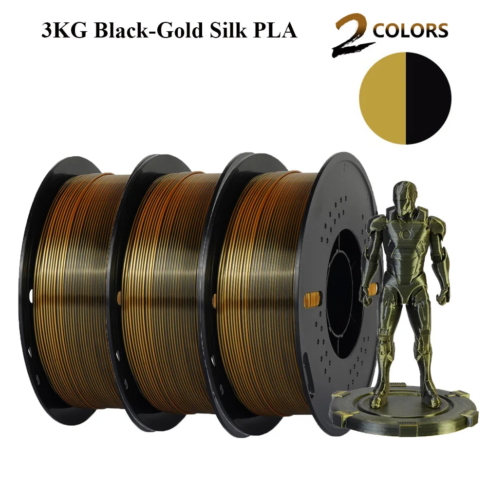 Multicolor Filament Bicolor Silk PLA 2Color for 3D Printing Plastic 3D Printer Materials 1.75mm Spool No Bubble High quailty