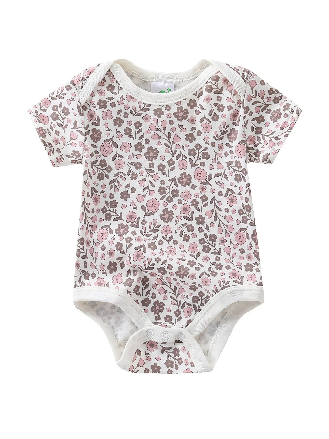 5pcs Set Baby Girl Short Sleeve Spring Summer Triangle 1pc Jumpsuit, Cotton Floral Print Romper, Infant Girl Cute Style Crawling Clothes, Newborn Clothing, Baby Girl Clothing, Infant Apparel, Perfect for Outdoor
