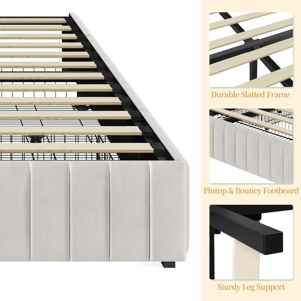 Yaheetech Full Bed Frame Upholstered Platform Bed with 3 Storage Drawers, Large Storage Space/Strong Wooden Slats/Non-Slip and N
