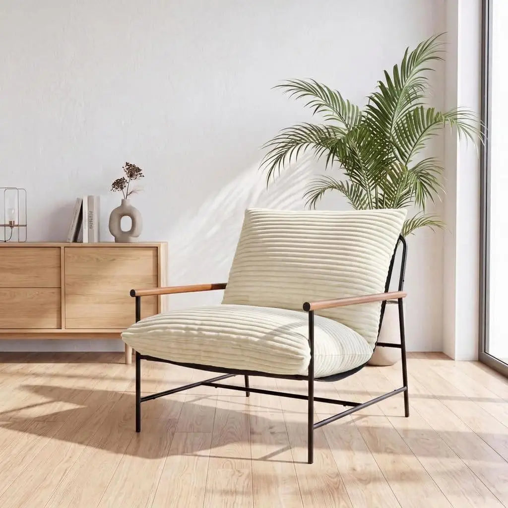 Oversized Accent Chair for Living Room, Deep Seat Corduroy Lounge Reading Chair With Wood Arms, Metal Frame For Bedroom Apartment