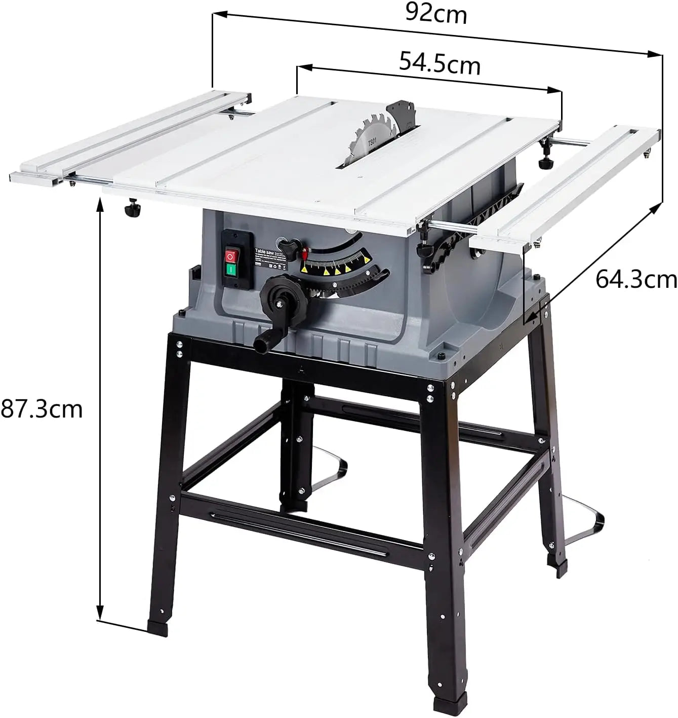 Table Saw,10inch 15A 5000RPM Portable Table Saw with Stand & Safety Switch, Push Stick, 90°Cross Cut & 0-45°Cutting