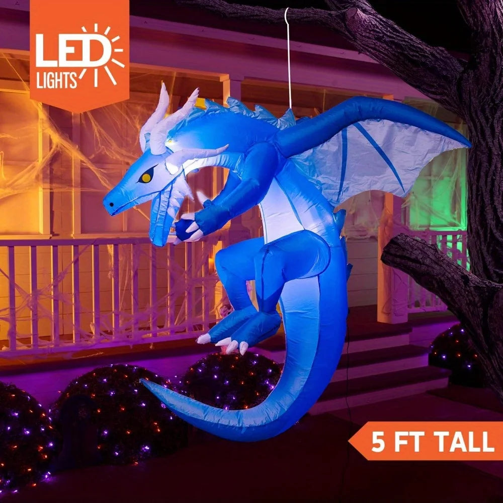 5 Ft Tall Halloween Inflatables Hanging Ice Dragon Outdoor Decorations, Hanging Ice Dragon Blow Up for Yard with Build-in LEDs, Halloween Inflatables Party Supplies Outdoor Decor for Yard