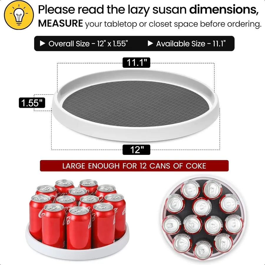 12Inch NonSkid Turntable  Organizer [4 Pack] Spinning Rack for Cabinet Table Top Pantry Organization Storage Kitchen Fridge Van
