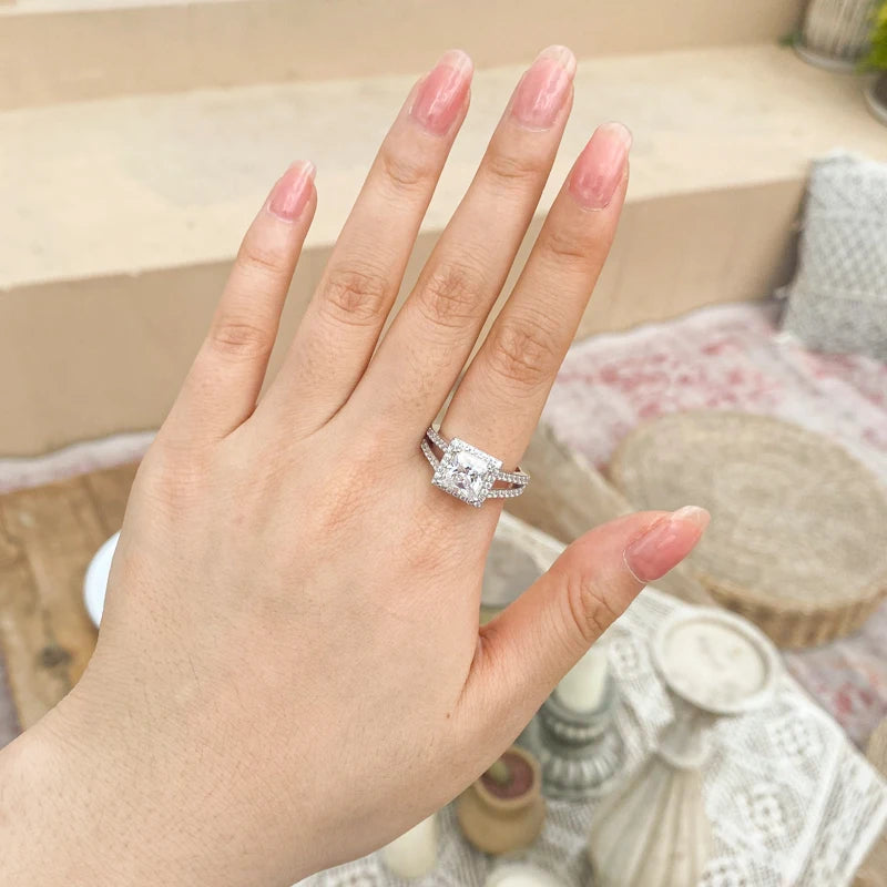 OXTAO Luxury Women Ring Real 925 Sterling Silver Zircon Engagement Ring Wedding Band Jewelry For Bridal Valentine's Day Gift