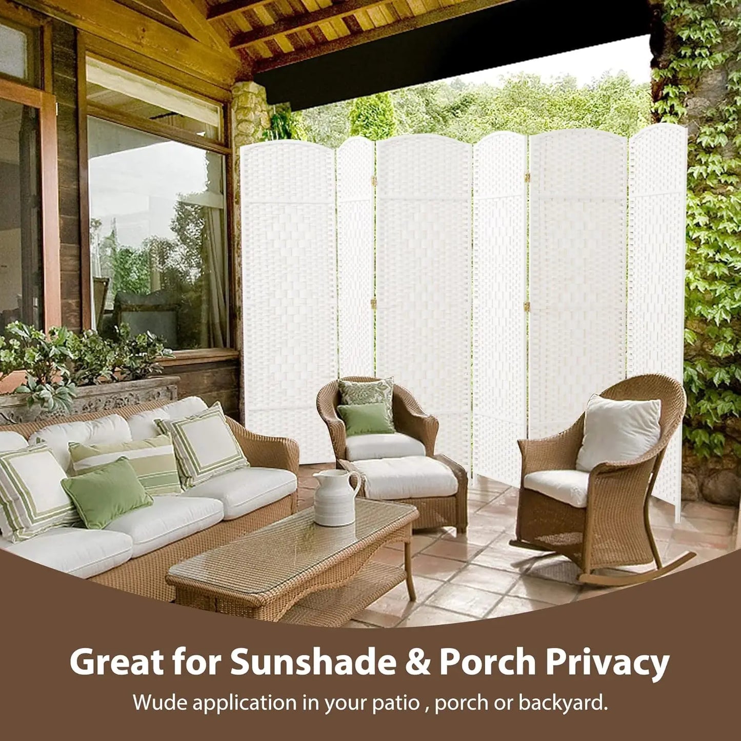 6 Panels Room Divider 6 FT Tall Weave Fiber Privacy Screen Freestanding Double Hinged Folding Screen Extra Wide, Customized
