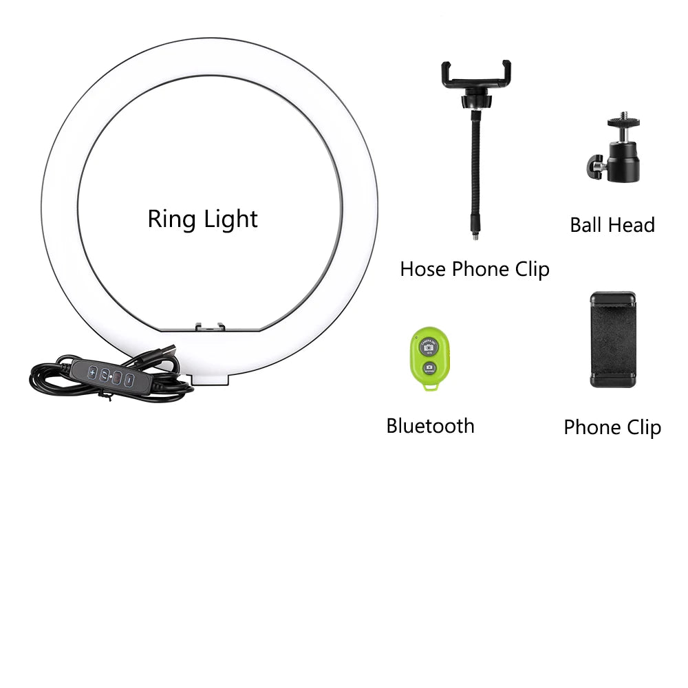 SH 10inch Ring Lamp Photography LED Ring Light Selfie Ring Lighting with Tripod Stand for Smartphone Youtube Makeup Video Studio