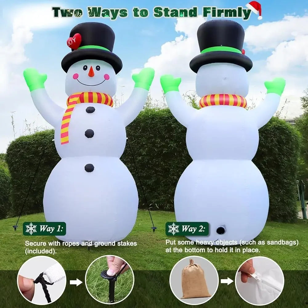 10FT Christmas Inflatable Snowman with Magic Hat LED Light Outdoor Decorations Blow Up Snowman Yard Holiday Decor Durable