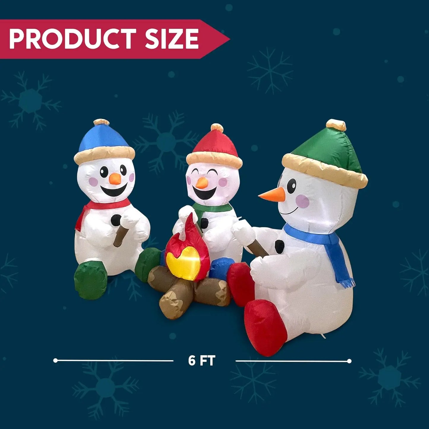 JOYFY 6 FT Long Christmas Inflatable Snowman with Campfire with Built-in LEDs for Xmas Party  Christmas Blow Up Yard Decoration