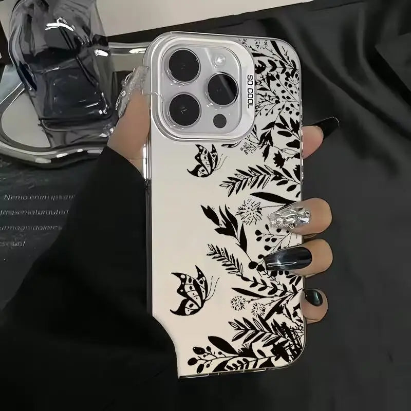 Luxury Lace Florals Pattern Case for IPhone 16 Pro Max 15 Pro 14Plus 13 12 11 Shockproof Anti-slip Hard Phone Protective Cover