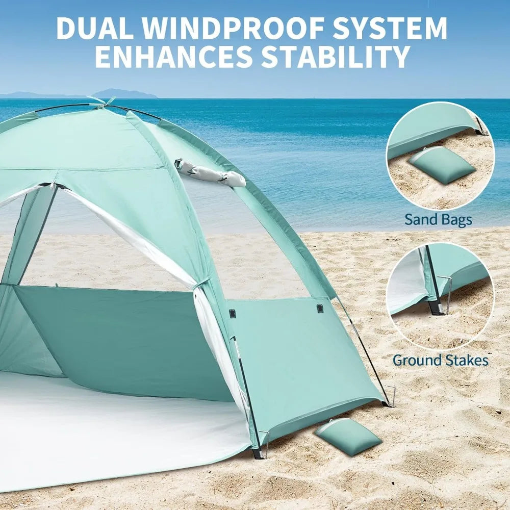Large Family Beach Shade Canopy Quick Setup UV50 Portable 3 Window Ventilation Outdoor Picnic Fishing