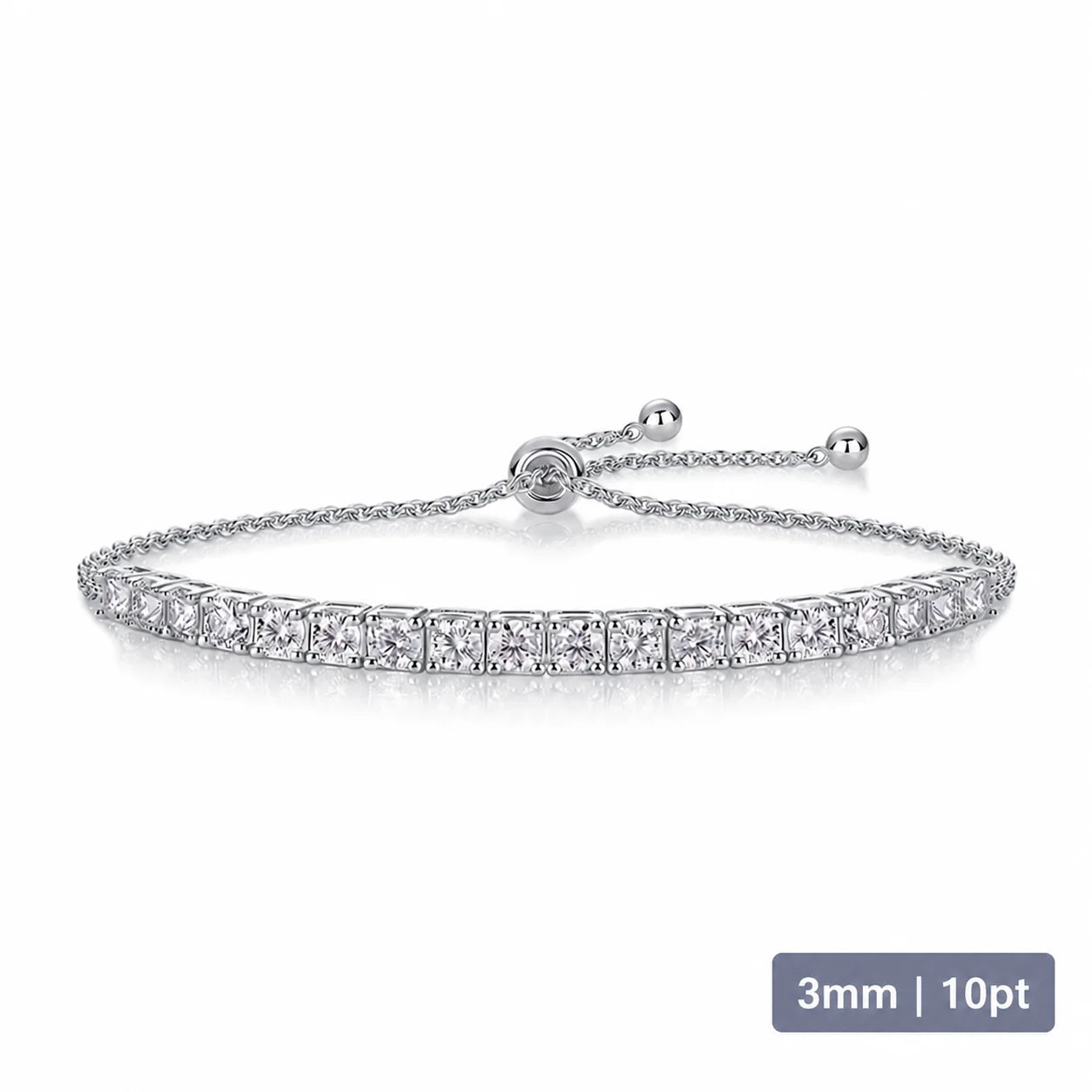 S925 Silver Moissanite Tennis Bracelet 3mm 4mm 5mm Round Cut Adjustable Bolo Chain For Women Anniversary Gift Fine Jewelry