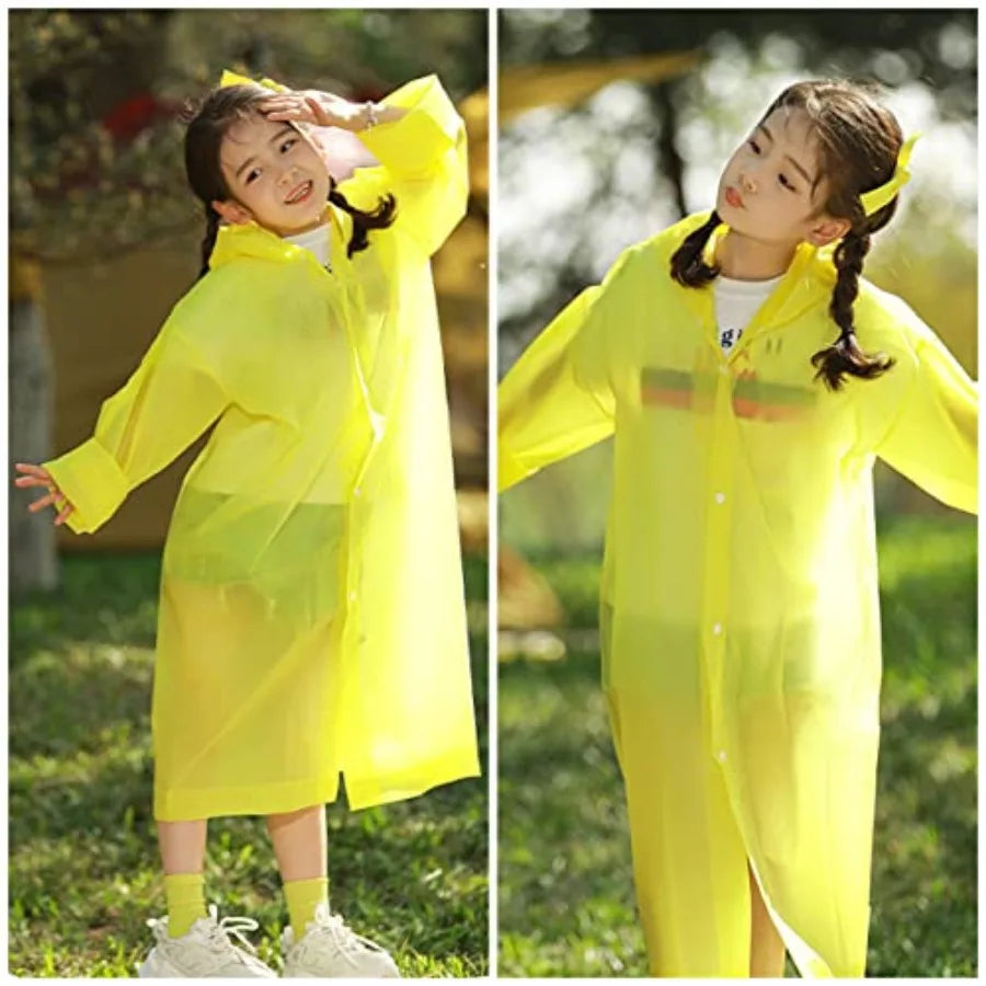 Rain Poncho, Reusable EVA Raincoat for 6-13 Girls Boys, Waterproof Rain Jackets Rainwear with Hood