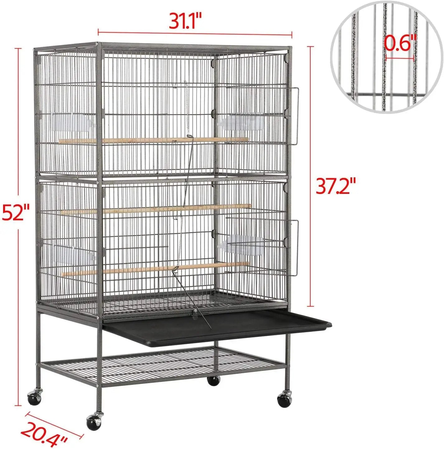 52-inch Wrought Steel Standing Large Flight King Bird Cage for Cockatiels African Grey Quaker Amazon Sun Parakeets Green