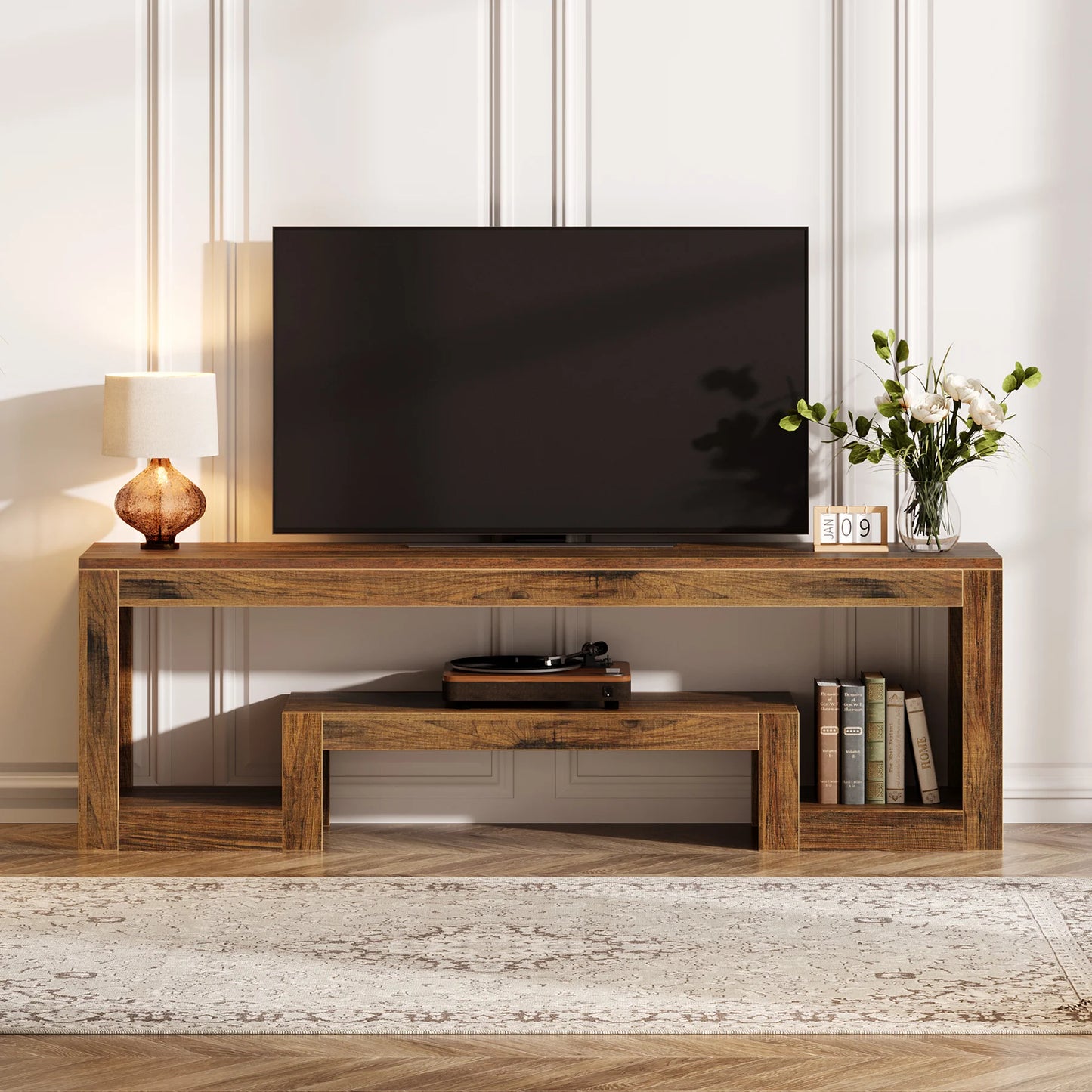Tribesigns 63-Inch TV Stand for 55/60/65-Inch TVs, Farmhouse Entertainment Center with Open Storage Shelves, Rustic Brown Television Console for Living Room, Bedroom